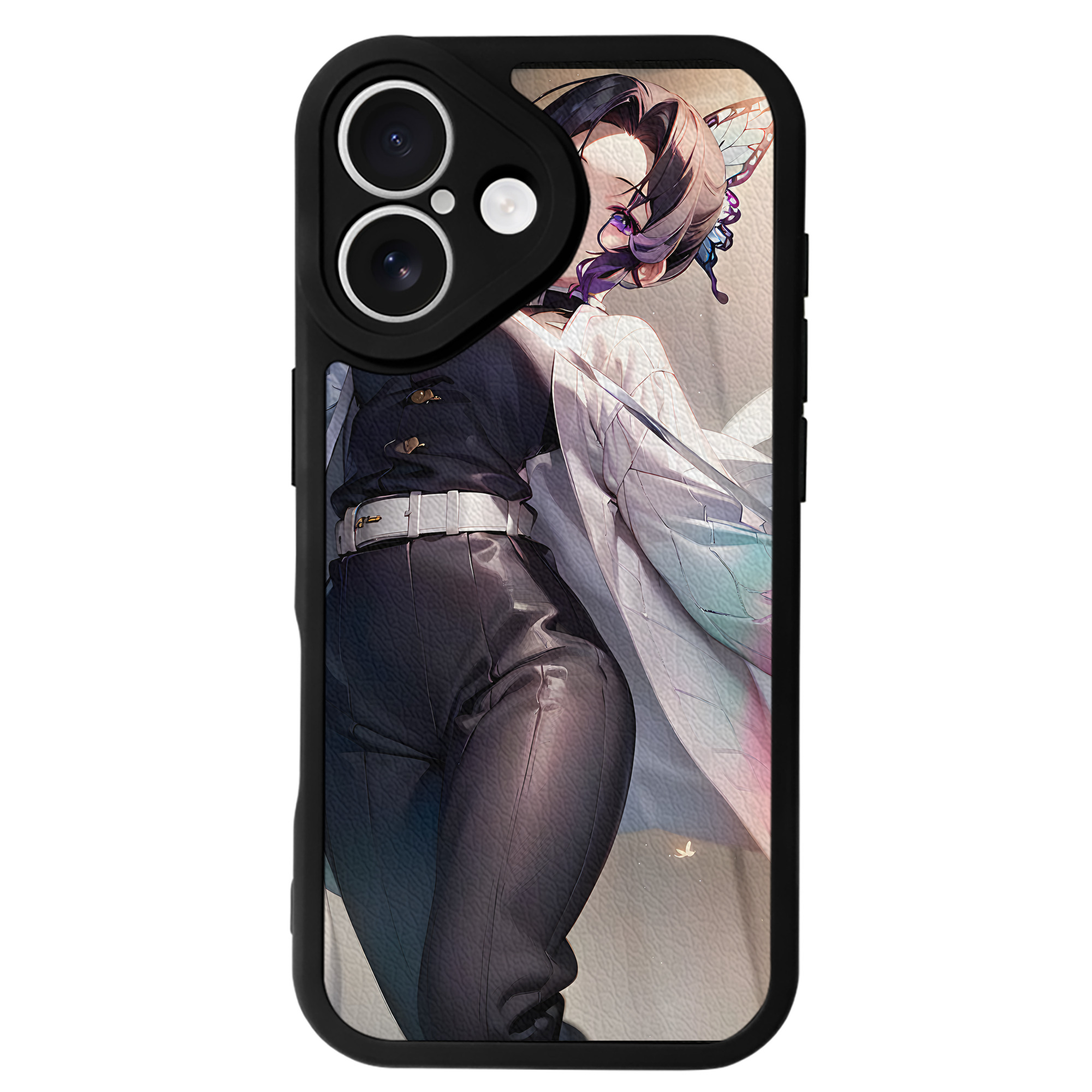 （画像用） 鬼滅の刃（きめつのやいば）蟲柱-胡蝶 しのぶ／こちょう しのぶ Kochou Shinobu 【iPhone 16シリーズ対応】シリコンスマホケース（レザー調） 材質：シリコン